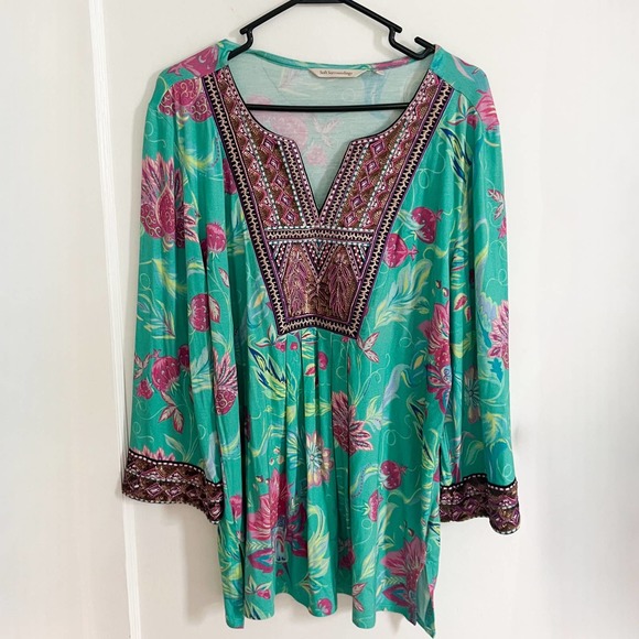 Soft Surroundings Tunic Womens Large Floral Sequin Embellished Embroidery - Picture 1 of 11